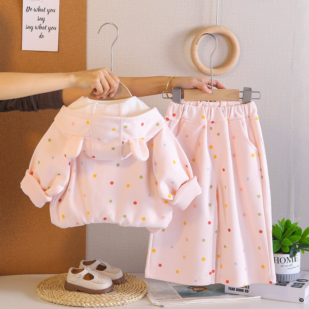 Hooded long sleeved three piece set for baby girls' clothing