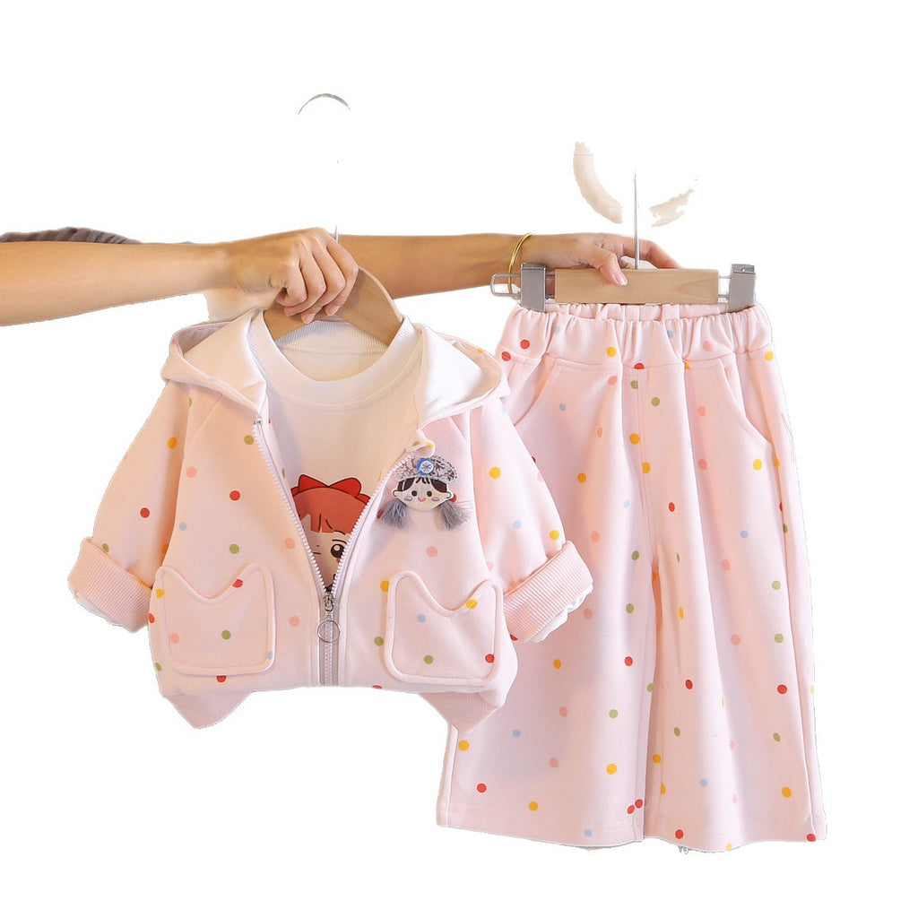 Hooded long sleeved three piece set for baby girls' clothing