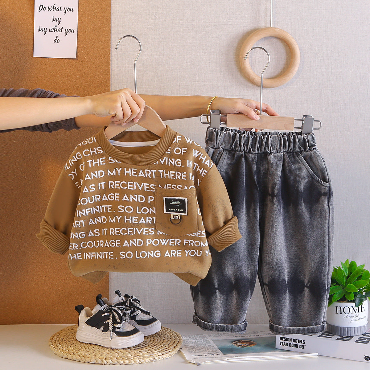 Baby casual letter hoodie two-piece set