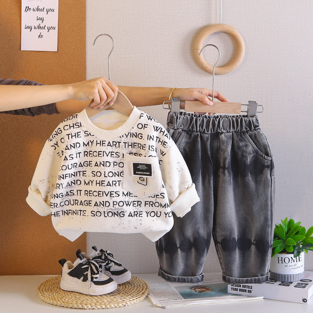Baby casual letter hoodie two-piece set
